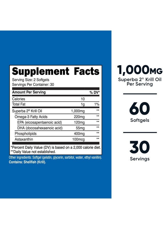 Nutricost Nutricost Krill Oil 1000mg, 60 Softgels - Omega-3 EPA-DHA Krill Oil Supplement, with Superbakrill  - Image 2