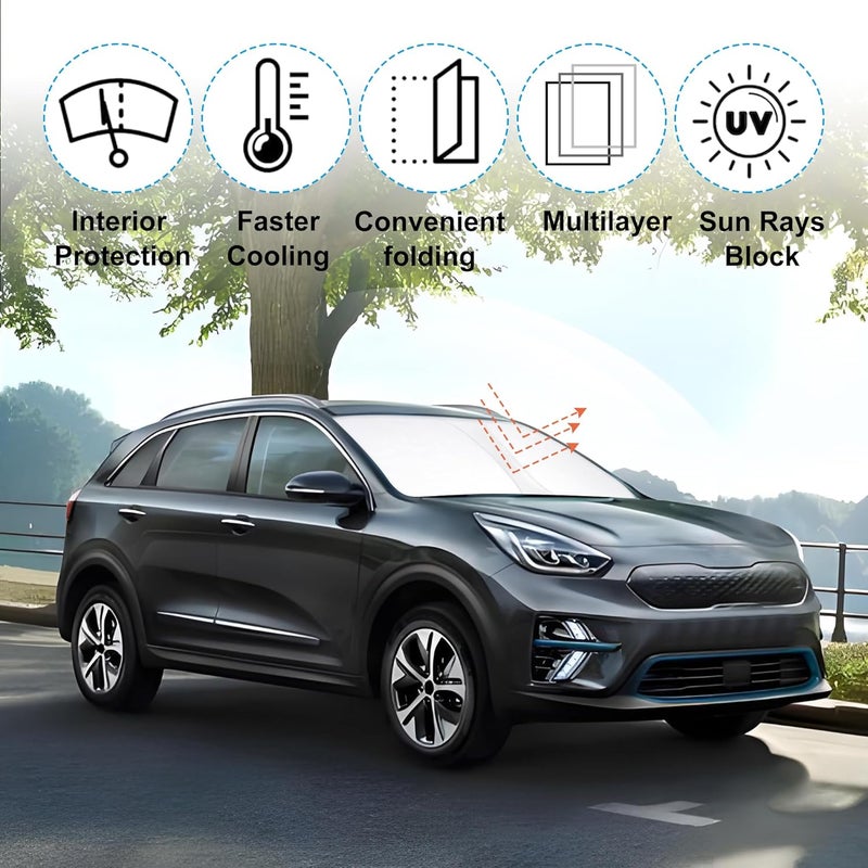LHFLIVE Windshield Sun Shade Custom Fit for 2017 2018 2019 2020 2021 2022 Kia NIRO Accessories Foldable Sunshade Sun Blocker Protect Car from Sun Rays & Heat Damage Keep Car Cooler - Image 2