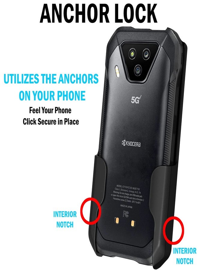 نيكيد سيل فون جراب هاتف Nakedcellphone Anchor Lock Edition متوافق مع هاتف Verizon Kyocera DuraForce Ultra 5G UW (E7110)، أسود اللون، مزود بمشبك حزام دوار/بسقاطة، وحامل للهاتف على الخصر [مع نظام تثبيت آمن] - Image 2