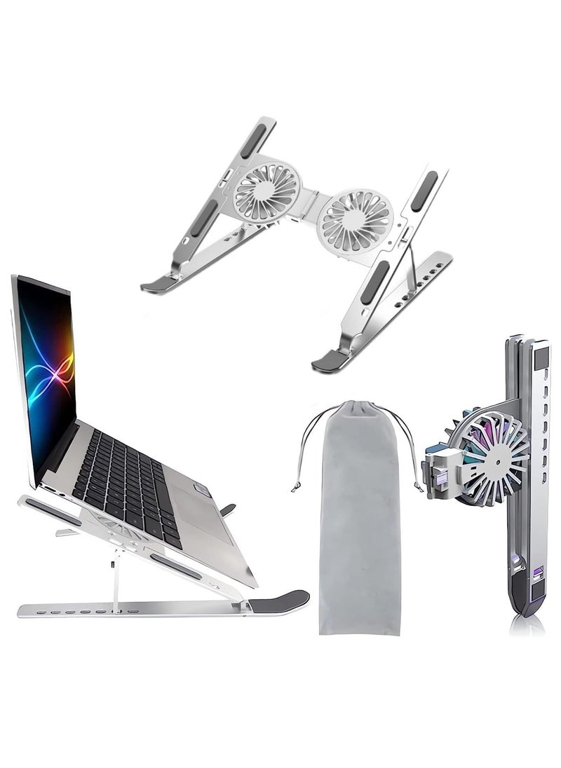 Generic Laptop Stand with Cooling Fans for Desktop, Adjustable Height, Foldable Height Adjustable Laptop Stand for All 10-17 Inch Laptops, Silver  - Image 1