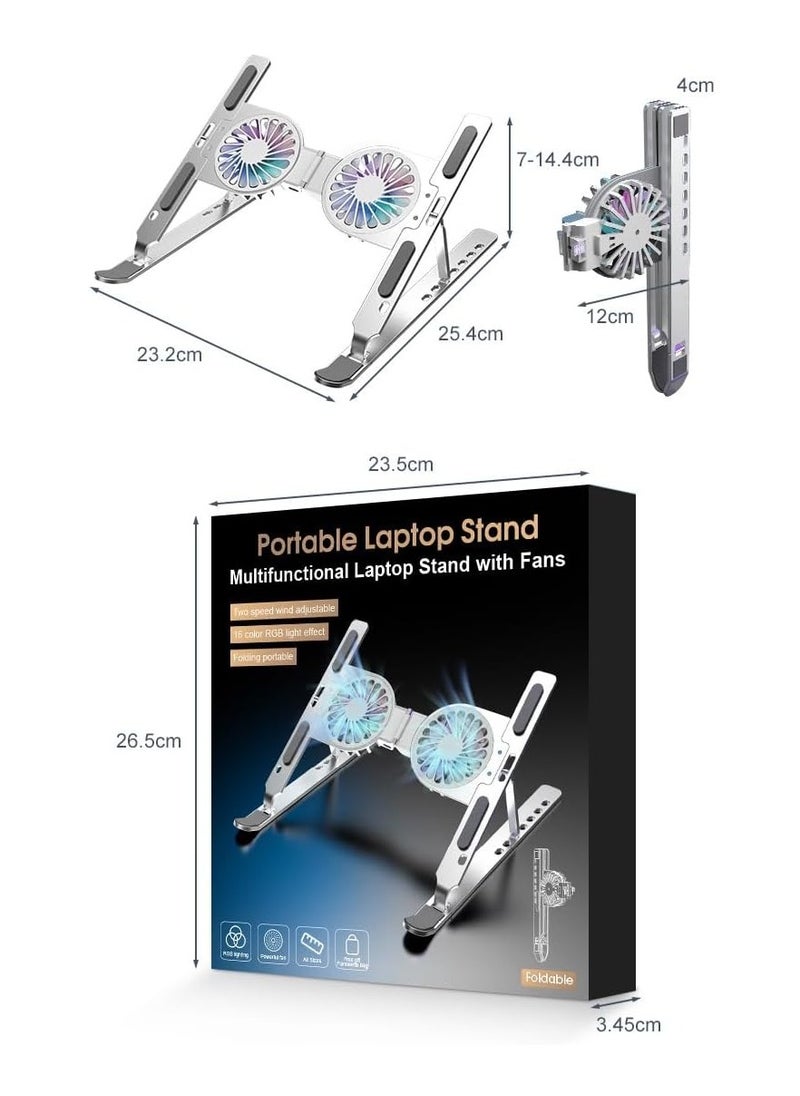 Generic Laptop Stand with Cooling Fans for Desktop, Adjustable Height, Foldable Height Adjustable Laptop Stand for All 10-17 Inch Laptops, Silver  - Image 3