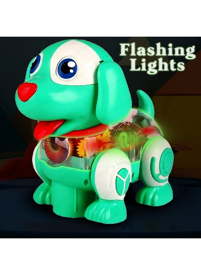 فنبلاست ألعاب الكلاب FunBlast للأطفال - لعبة الكلاب ذات التروس الشفافة الموسيقية، لعبة جرو تدور 360 درجة مع ضوء وامض وصوت، لعبة قفز موسيقية للكلاب للأطفال من سن 3 سنوات فما فوق، للأولاد (أخضر) - Image 3