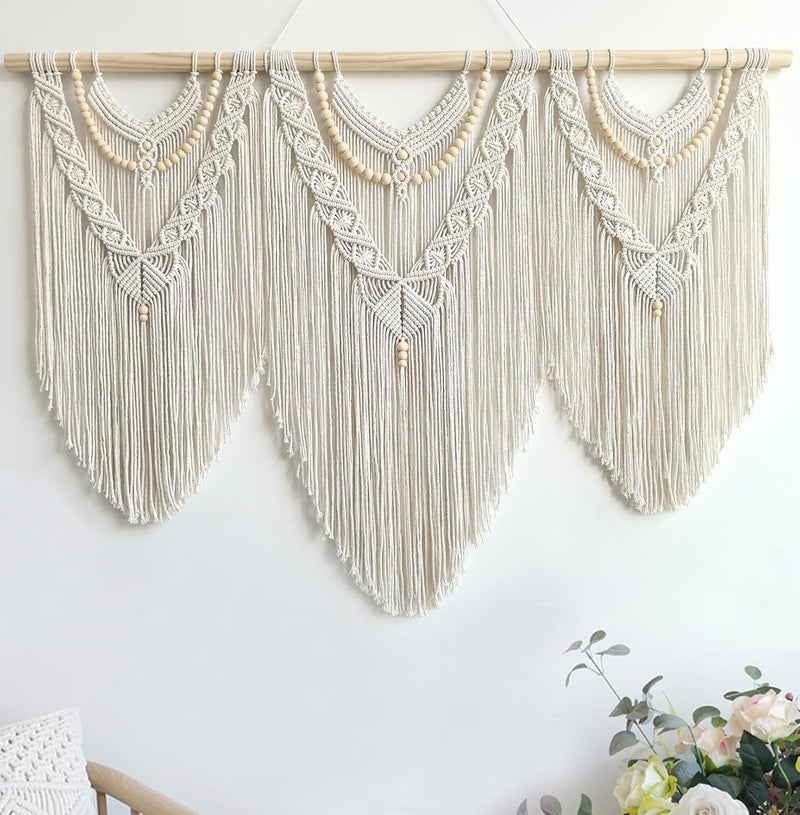 Achart Macrame Wall Hanging Large- Boho Wall Decor- large wall art- Wall Decor Living Room- Macrame Tapestry Boho Decor for Bedroom (Beige-V) - Image 1