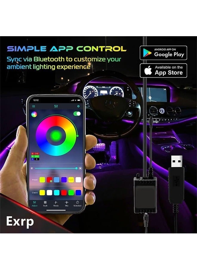 أضواء LED للسيارة، شريط أضواء السيارة، ملحقات السيارة، مزامنة الموسيقى فائقة السطوع، التحكم الذكي بالتطبيق متعدد الألوان، تنشيط الصوت أسفل لوحة القيادة بمنفذ USB، أضواء LED للسيارة والشاحنات وسيارات الدفع الرباعي وسيارات الجيب - Image 3