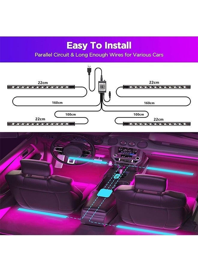 أضواء LED للسيارة، شريط أضواء السيارة، ملحقات السيارة، مزامنة الموسيقى فائقة السطوع، التحكم الذكي بالتطبيق متعدد الألوان، تنشيط الصوت أسفل لوحة القيادة بمنفذ USB، أضواء LED للسيارة والشاحنات وسيارات الدفع الرباعي وسيارات الجيب - Image 5
