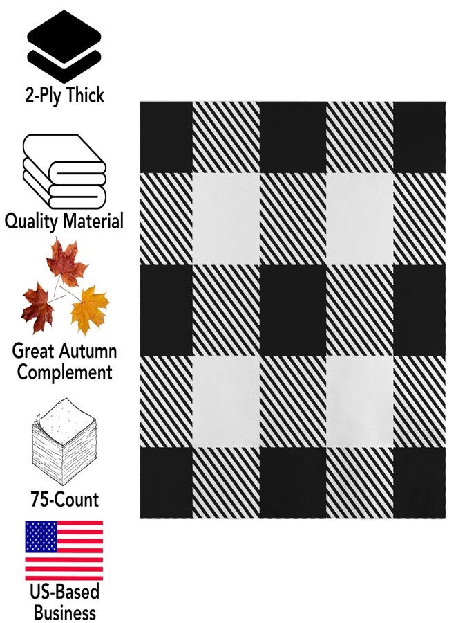 Iconikal 75-Count Black Gingham Disposable Paper Party Napkins, White Buffalo Plaid, Dinner Size - Image 2