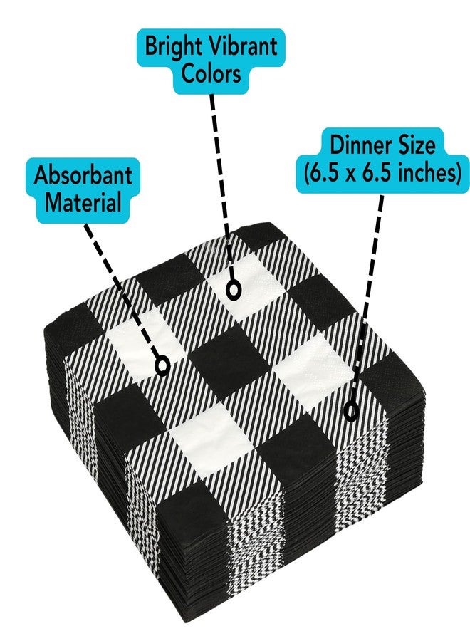 Iconikal 75-Count Black Gingham Disposable Paper Party Napkins, White Buffalo Plaid, Dinner Size - Image 3