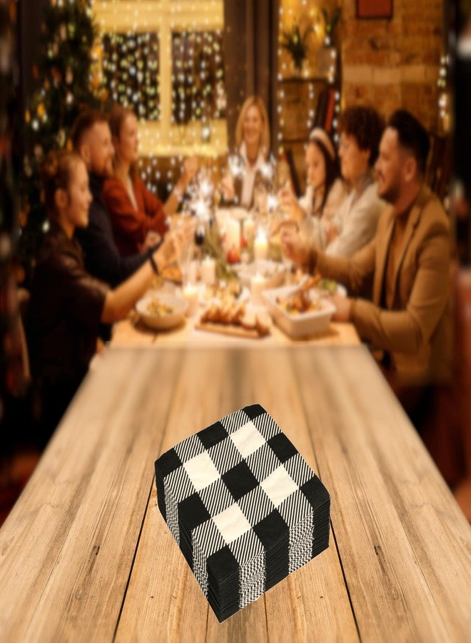 Iconikal 75-Count Black Gingham Disposable Paper Party Napkins, White Buffalo Plaid, Dinner Size - Image 5