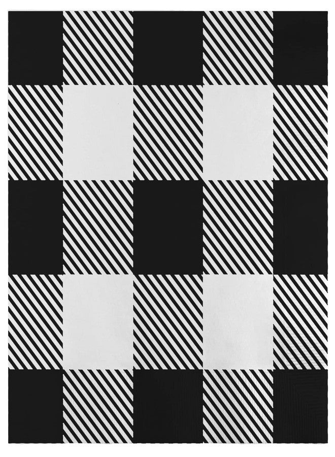 Iconikal 75-Count Black Gingham Disposable Paper Party Napkins, White Buffalo Plaid, Dinner Size - Image 1