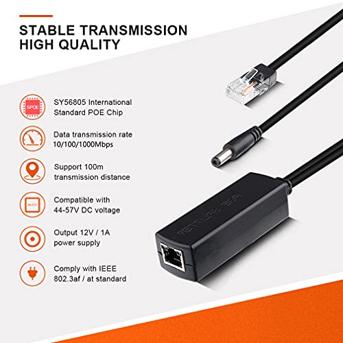 ipolex Gigabit PoE Power Over ethernet Splitter Adapter 48V to 12V, DC Jack 5.5x2.1mm, IEEE 802.3af/at Compliant 10/100/1000Mbps PoE Splitter with 12V Output for Surveillance Camera CCTV & VoIP Phone - Image 4