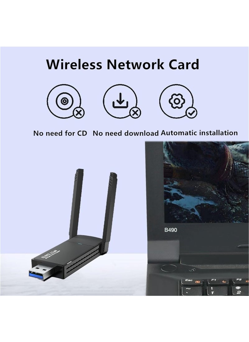 LLWOO محول واي فاي USB AC1300 لأجهزة الكمبيوتر - محول USB 1300 ميجابت في الثانية ثنائي النطاق 2.4 جيجا/5 جيجا مع USB 3.0، محول شبكة لاسلكية محمول لنظامي التشغيل Windows 11/10/8/7 وMac OS X  - Image 4