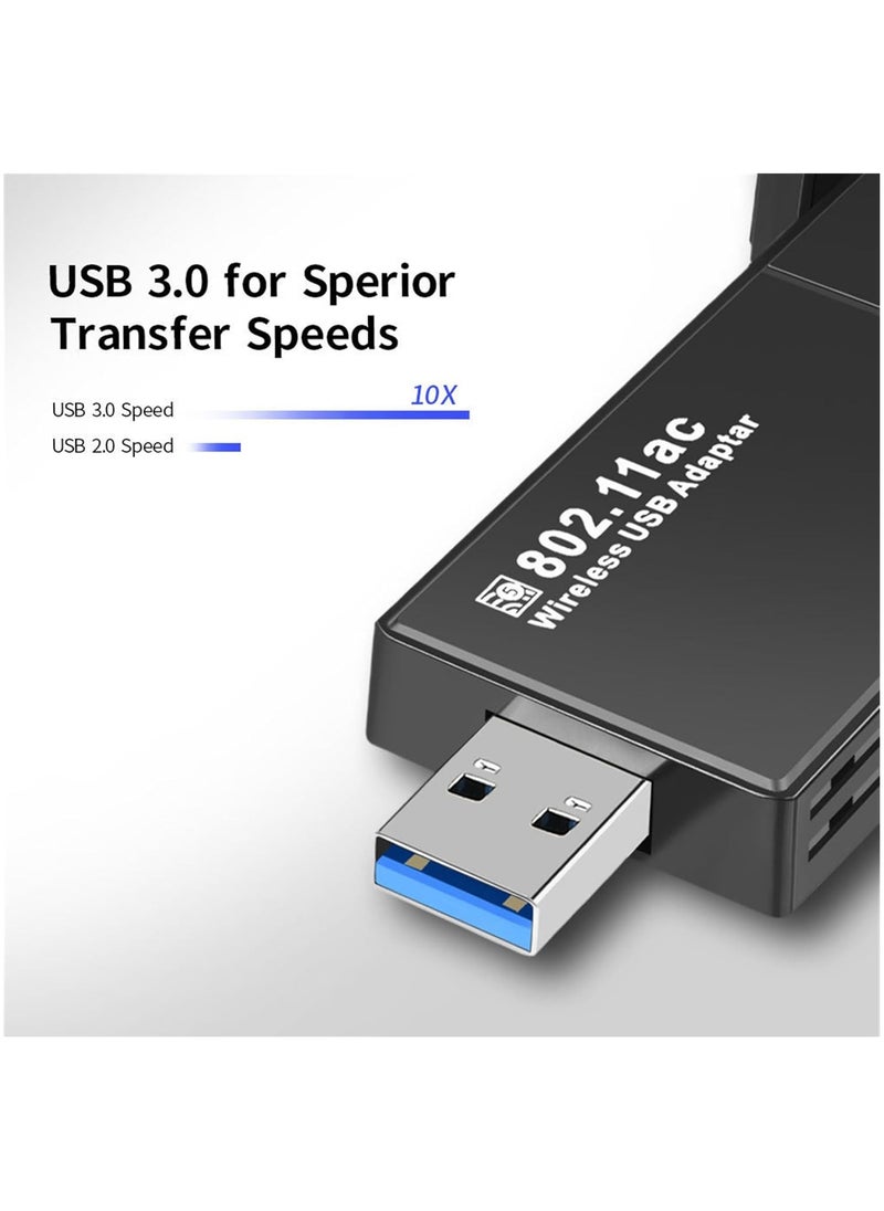 LLWOO محول واي فاي USB AC1300 لأجهزة الكمبيوتر - محول USB 1300 ميجابت في الثانية ثنائي النطاق 2.4 جيجا/5 جيجا مع USB 3.0، محول شبكة لاسلكية محمول لنظامي التشغيل Windows 11/10/8/7 وMac OS X  - Image 3