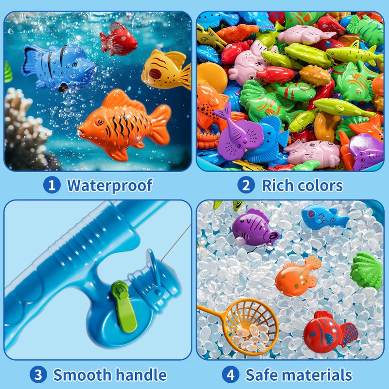 Xelabrion Magnetic Fishing Game Toys for Kids Toddlers 3-5 4-8, Water Table Bathtub Toys with Inflatable Pool Pole Rod Net Floating Fish, Water Bath Pool Outdoor Toys for Boys Girls Age 3 4 5 6 7 8 Year Old - Image 4