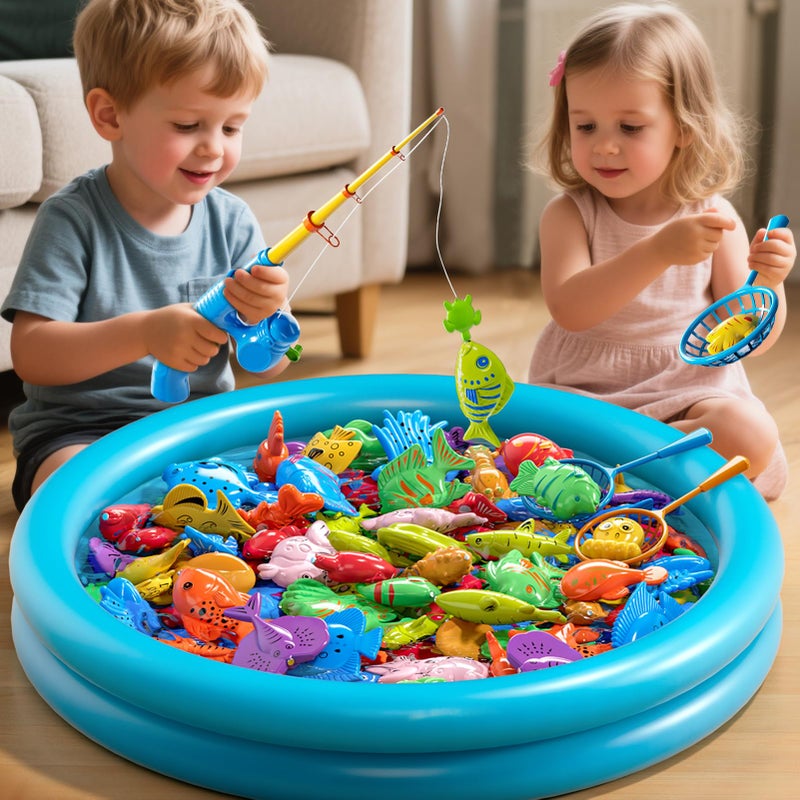 Xelabrion Magnetic Fishing Game Toys for Kids Toddlers 3-5 4-8, Water Table Bathtub Toys with Inflatable Pool Pole Rod Net Floating Fish, Water Bath Pool Outdoor Toys for Boys Girls Age 3 4 5 6 7 8 Year Old - Image 3