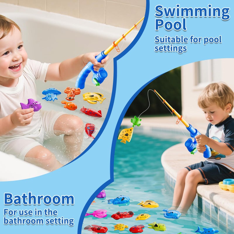 Xelabrion Magnetic Fishing Game Toys for Kids Toddlers 3-5 4-8, Water Table Bathtub Toys with Inflatable Pool Pole Rod Net Floating Fish, Water Bath Pool Outdoor Toys for Boys Girls Age 3 4 5 6 7 8 Year Old - Image 2
