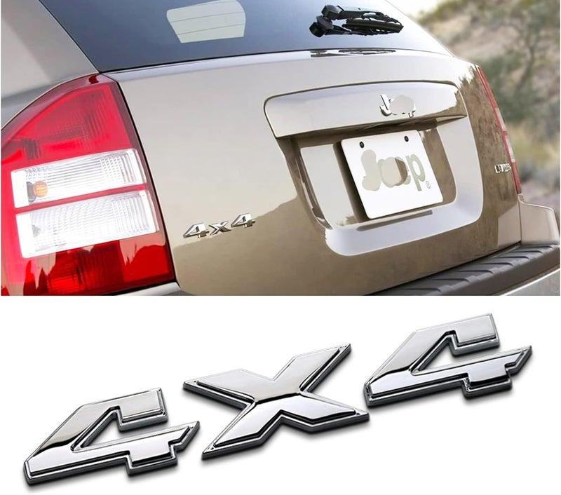 HUAPX 8.8 Inch 4x4 Emblem,1Pack Silver Badge Chrome Decal Tailgate Sticker Replacement for Dodge Ram 1500 2500 3500,Jeep Grand Cherokee Compass Wrangler All user group compatible - Image 1