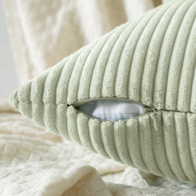 ميولي Miuleee Light Green Corduroy Covers 20 × 20 بوصة مجموعة من 2 Super Super Boho وسادة مخطط أغطية وسائد مزخرفة رمي محكم لتربيخ أريكة الربيع غرفة المعيشة - Image 3