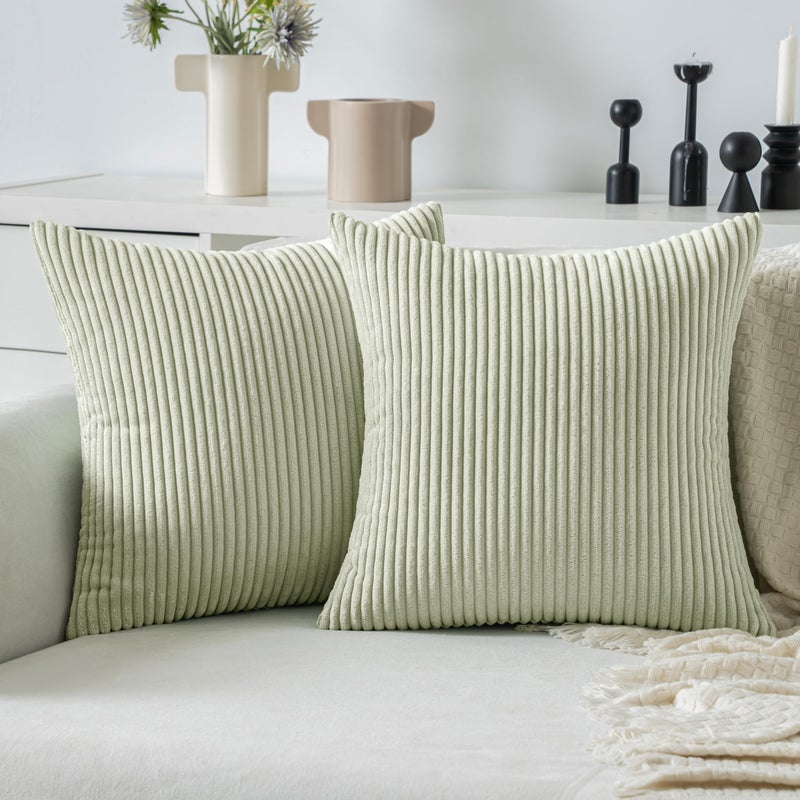 ميولي Miuleee Light Green Corduroy Covers 20 × 20 بوصة مجموعة من 2 Super Super Boho وسادة مخطط أغطية وسائد مزخرفة رمي محكم لتربيخ أريكة الربيع غرفة المعيشة - Image 1