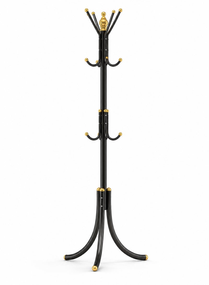 rayze 12-Hook Freestanding Metal Coat Rack, Black Hall Tree Clothes Hanger Organizer, Space Saving Entryway Stand for Jackets Bags Hats Scarves Home Office - Image 1