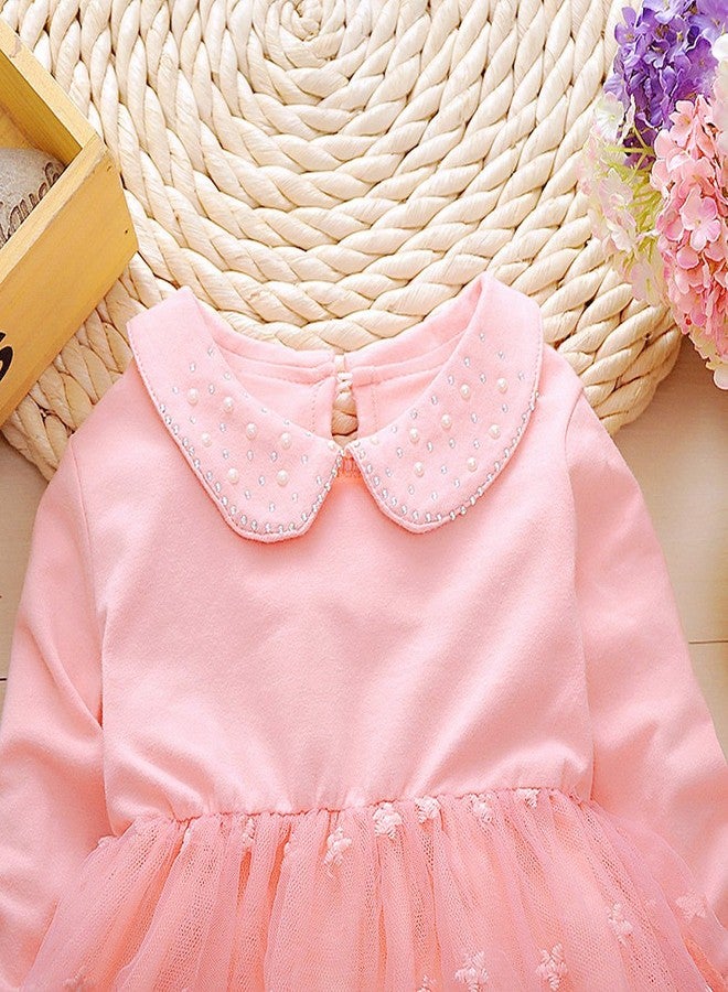 Peacolate طقم ملابس بنات ربيع وخريف 6 أشهر - 4 سنوات من بيكولات 3 قطع فستان بأكمام طويلة جاكيت جينز وبنطلون (برتقالي، 3-4 سنوات) - Image 4