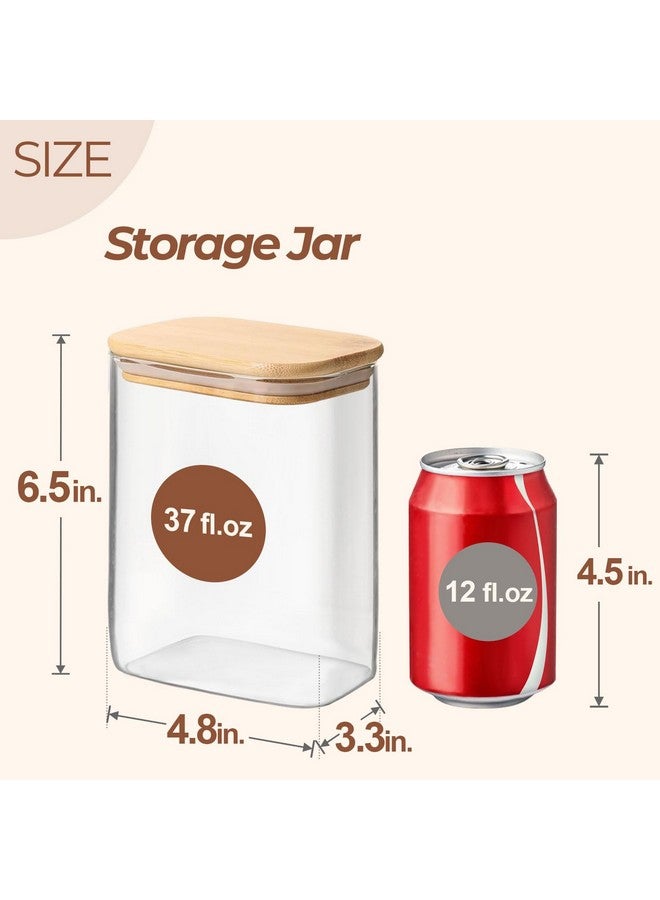 ComSaf 37oz Rectangle Glass Storage Containers with Lids, Glass Jars with Bamboo Lids, Clear Food Storage Jar, Sugar Coffee Containers, Pantry Container for Pasta Tea Candy Nut - Image 2