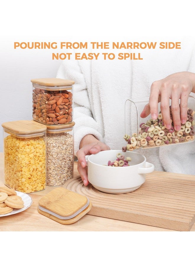 ComSaf 37oz Rectangle Glass Storage Containers with Lids, Glass Jars with Bamboo Lids, Clear Food Storage Jar, Sugar Coffee Containers, Pantry Container for Pasta Tea Candy Nut - Image 5