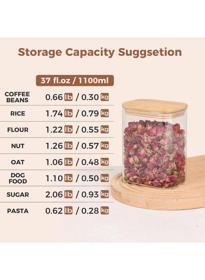 ComSaf 37oz Rectangle Glass Storage Containers with Lids, Glass Jars with Bamboo Lids, Clear Food Storage Jar, Sugar Coffee Containers, Pantry Container for Pasta Tea Candy Nut - Image 3