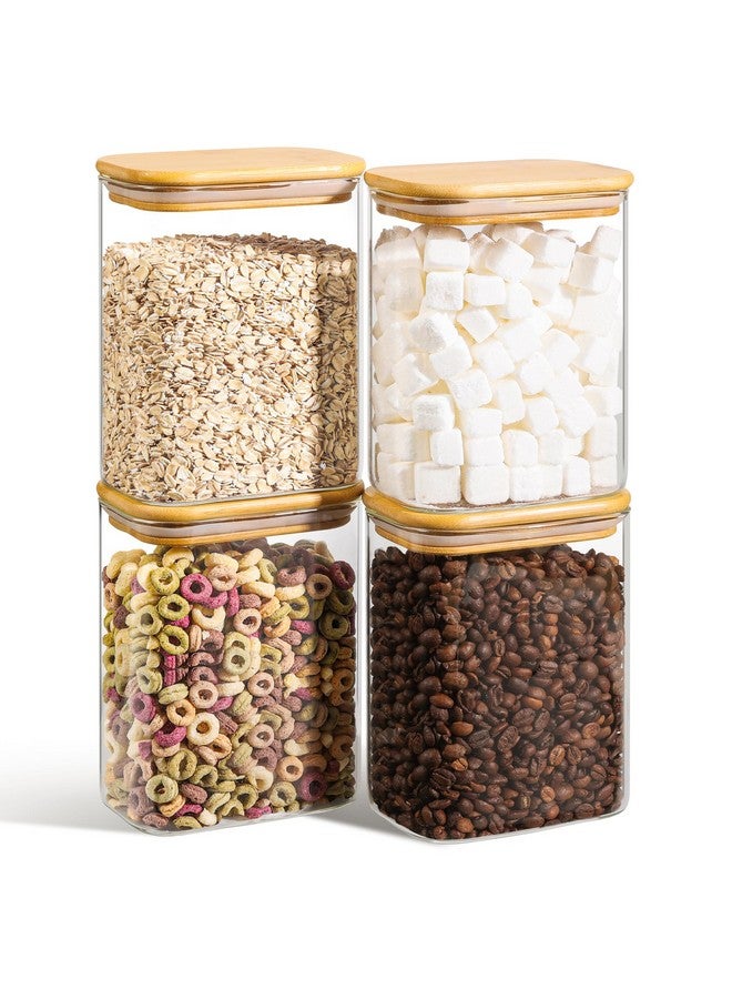ComSaf 37oz Rectangle Glass Storage Containers with Lids, Glass Jars with Bamboo Lids, Clear Food Storage Jar, Sugar Coffee Containers, Pantry Container for Pasta Tea Candy Nut - Image 1