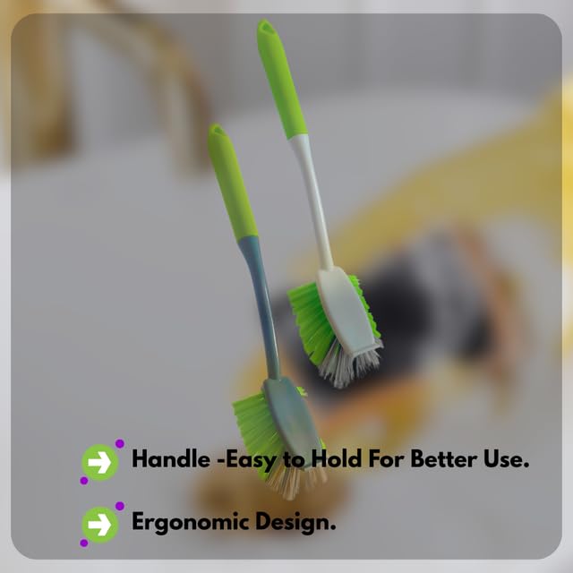 KWEL Kitchen Cleaning Brush, Pack of 2 (Multicolor) - Multipurpose Sink & Basin Brush with Medium Scrubber Bristles, Comfortable Grip Handle, Plastic Material, Multi C Color - Image 3