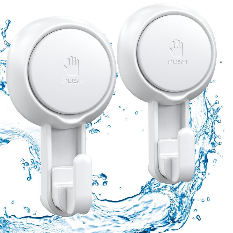 LUXEAR Powerful Vacuum Suction Cup Hooks - Heavy Duty for Shower, Waterproof Suction Hanger for Bathroom Kitchen Towel, Robe, Loofah Removable and Reusable for Bags Coat (2 Pack) - Image 1