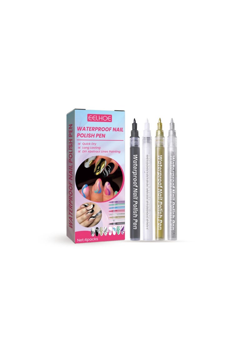 EELHOE Nail Polish Pens 4Pcs Vibrant Colors Smudge Pen For Nail Waterproof Nail Polish Pen For Nail Art DIY Drawing - Image 3