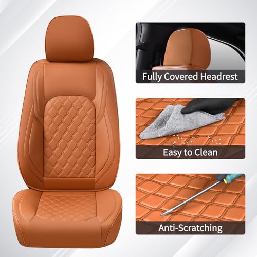 Huidasource Tacoma Car Seat Covers, 360° Full Coverage Waterproof Leather Cushion Cover Fit for Toyota Tacoma 2016-2023 SR SR5 Limited TRD Sport/Pro/Off Road All Cab Front Row(Front Pair/Brown) - Image 5