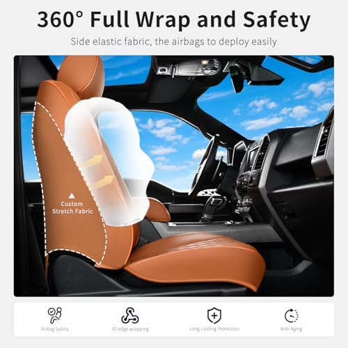 Huidasource Tacoma Car Seat Covers, 360° Full Coverage Waterproof Leather Cushion Cover Fit for Toyota Tacoma 2016-2023 SR SR5 Limited TRD Sport/Pro/Off Road All Cab Front Row(Front Pair/Brown) - Image 3