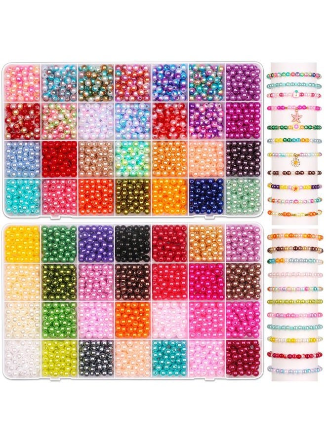 anezus 4000Pcs Pearl Beads Bracelet Making Kit, 56 Colors 6mm Pearl Beads for Jewelry Making and Bracelets Making, Small Round Beads for Bracelet Necklace Earrings Making - Image 1