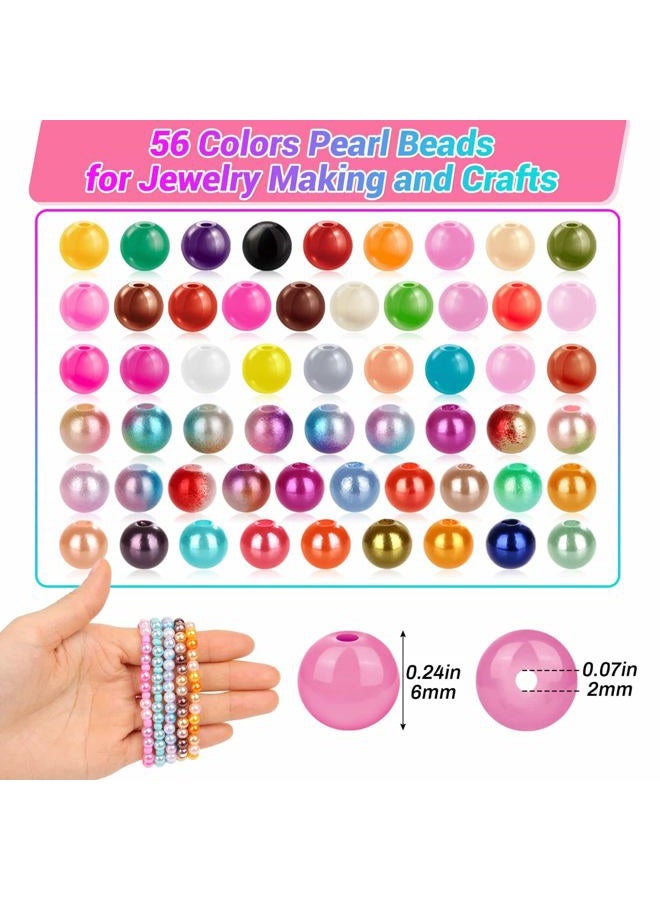 anezus 4000Pcs Pearl Beads Bracelet Making Kit, 56 Colors 6mm Pearl Beads for Jewelry Making and Bracelets Making, Small Round Beads for Bracelet Necklace Earrings Making - Image 4