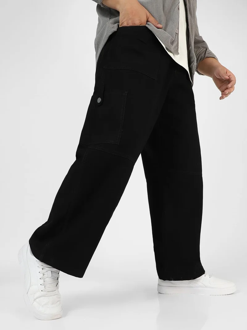 Urbano Plus Men's Black Loose Baggy Fit Washed Cargo Jeans with 6 Pockets Non-Stretchable