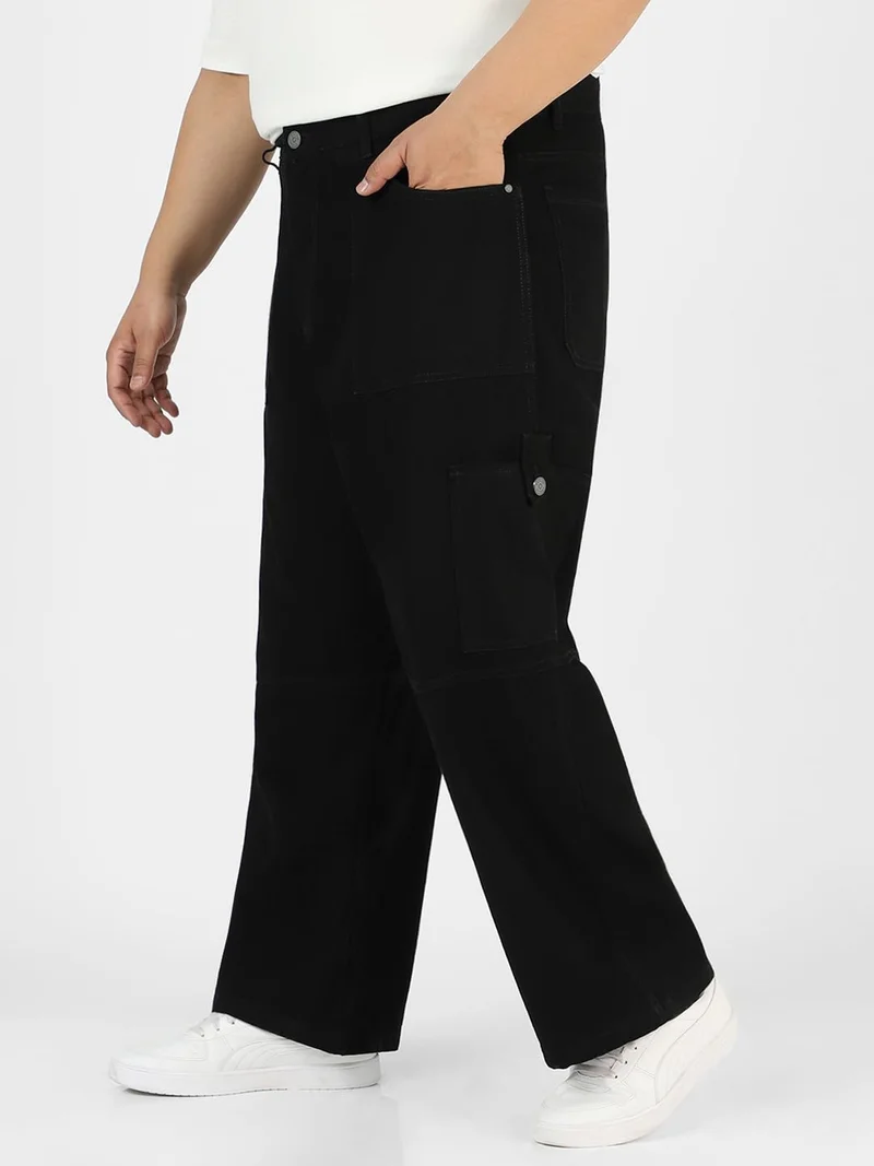 Urbano Fashion  Urbano Plus Men's Black Loose Baggy Fit Washed Cargo Jeans with 6 Pockets Non-Stretchable  | Best Price UAE