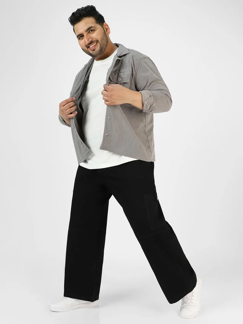 Urbano Fashion  Urbano Plus Men's Black Loose Baggy Fit Washed Cargo Jeans with 6 Pockets Non-Stretchable  | Best Price UAE