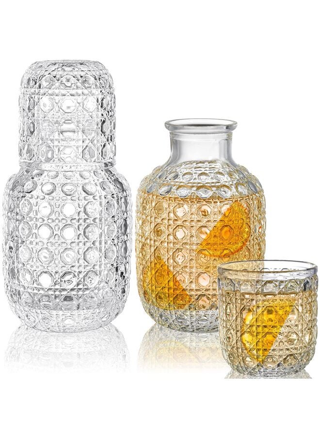 2 Sets Vintage Bedside Water Carafe Set With Tumbler, 4 Pcs 18 Oz Clear Glass Mouthwash Bottle Nightstand Carafe for Water, Juice, Kitchen, Bedroom (Diamond) - Image 1