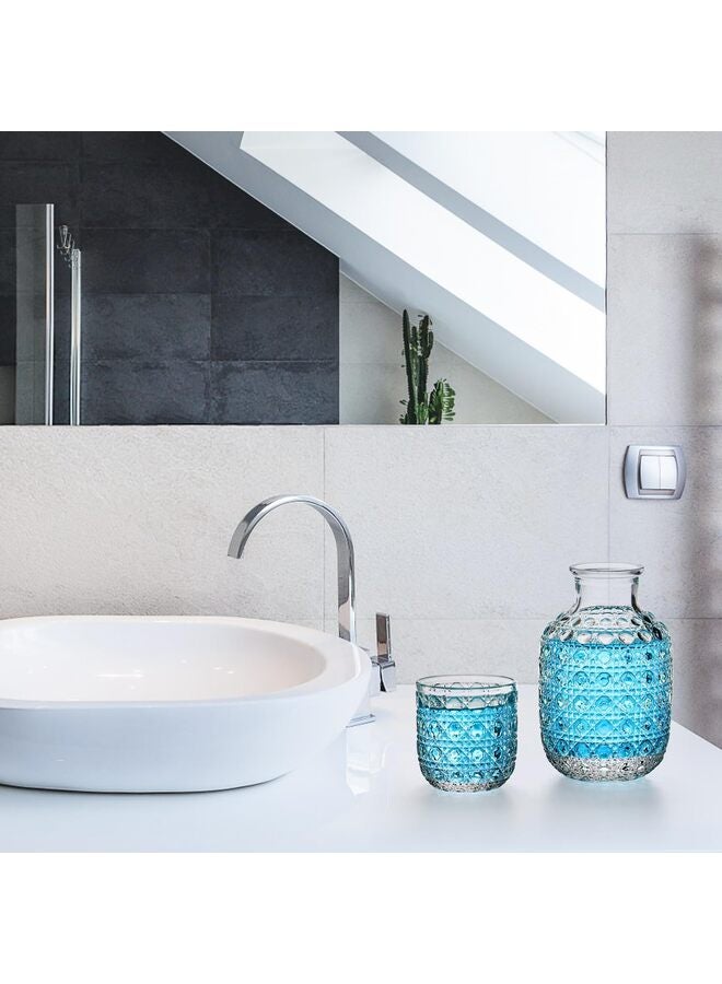 2 Sets Vintage Bedside Water Carafe Set With Tumbler, 4 Pcs 18 Oz Clear Glass Mouthwash Bottle Nightstand Carafe for Water, Juice, Kitchen, Bedroom (Diamond) - Image 5