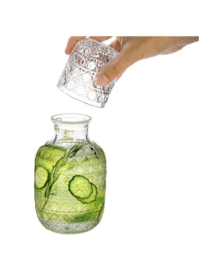 2 Sets Vintage Bedside Water Carafe Set With Tumbler, 4 Pcs 18 Oz Clear Glass Mouthwash Bottle Nightstand Carafe for Water, Juice, Kitchen, Bedroom (Diamond) - Image 3