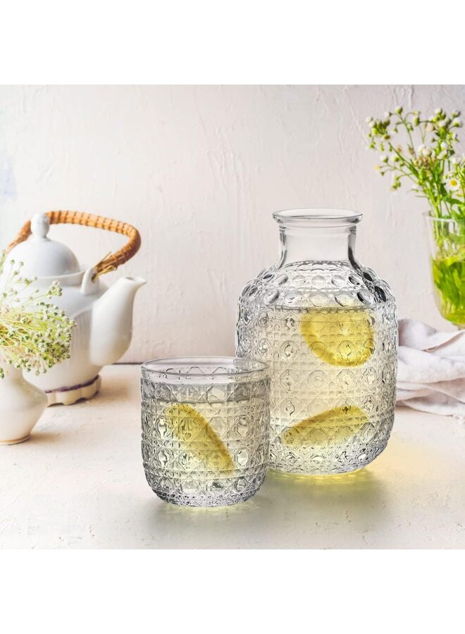 2 Sets Vintage Bedside Water Carafe Set With Tumbler, 4 Pcs 18 Oz Clear Glass Mouthwash Bottle Nightstand Carafe for Water, Juice, Kitchen, Bedroom (Diamond) - Image 2