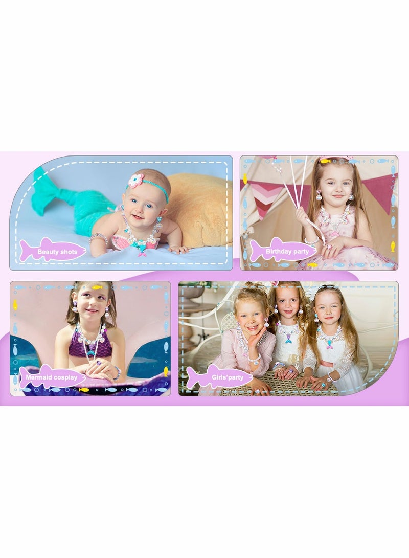 Zikra Mermaid Necklace Bracelet Set Mermaid Jewelry Kit Included Shell Necklace Bracelet Ring Earrings for Mermaid Party Costume Jewelry Supplies - Image 4