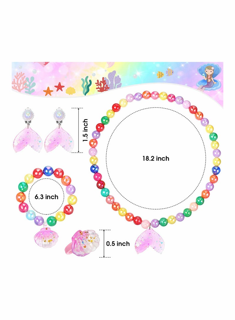 Zikra Mermaid Necklace Bracelet Set Mermaid Jewelry Kit Included Shell Necklace Bracelet Ring Earrings for Mermaid Party Costume Jewelry Supplies - Image 5