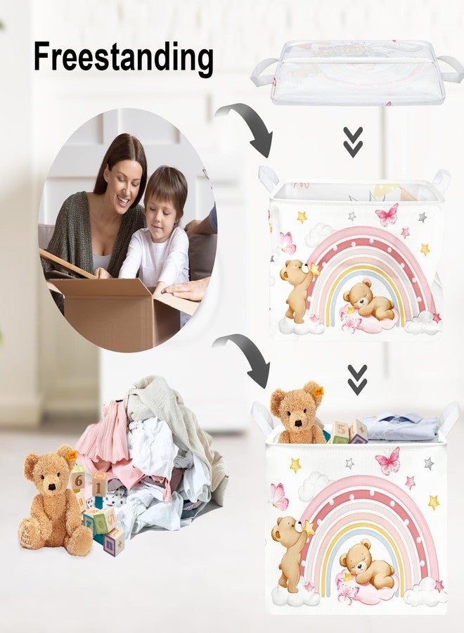 Clastyle Rainbow Baby Laundry Hamper Cloud Kid Storage Basket Women Girl Gift Toy Box Collapsible Clothes Organizer Nursery Bin for Bedroom,Bear,40 * 30 * 30 cm - Image 3