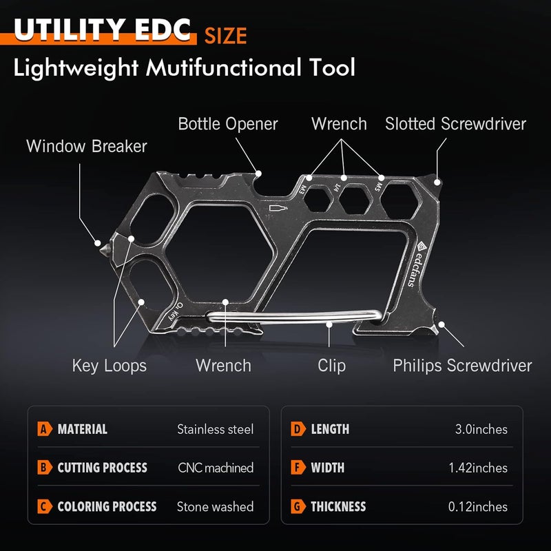 edcfans Carabiner Keychain Stainless Steel Multitool - 11 in 1 Tactical Emergency Survival Gear - Glass Breaker,Bottle Opener, Wrench, Screw Drivers, Key Clip, EDC Pocket and Backpack Tool - Image 3