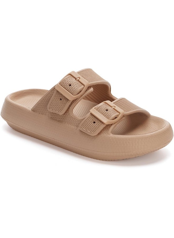 WHITIN WHITIN Cloud Slippers for Women Men Open Toe Massage Sandals Foam Cushion Extremely Comfy Pillow Sandals Adjustable Unisex Shower Slides Platform Double Buckle Sandles Brown - Image 1