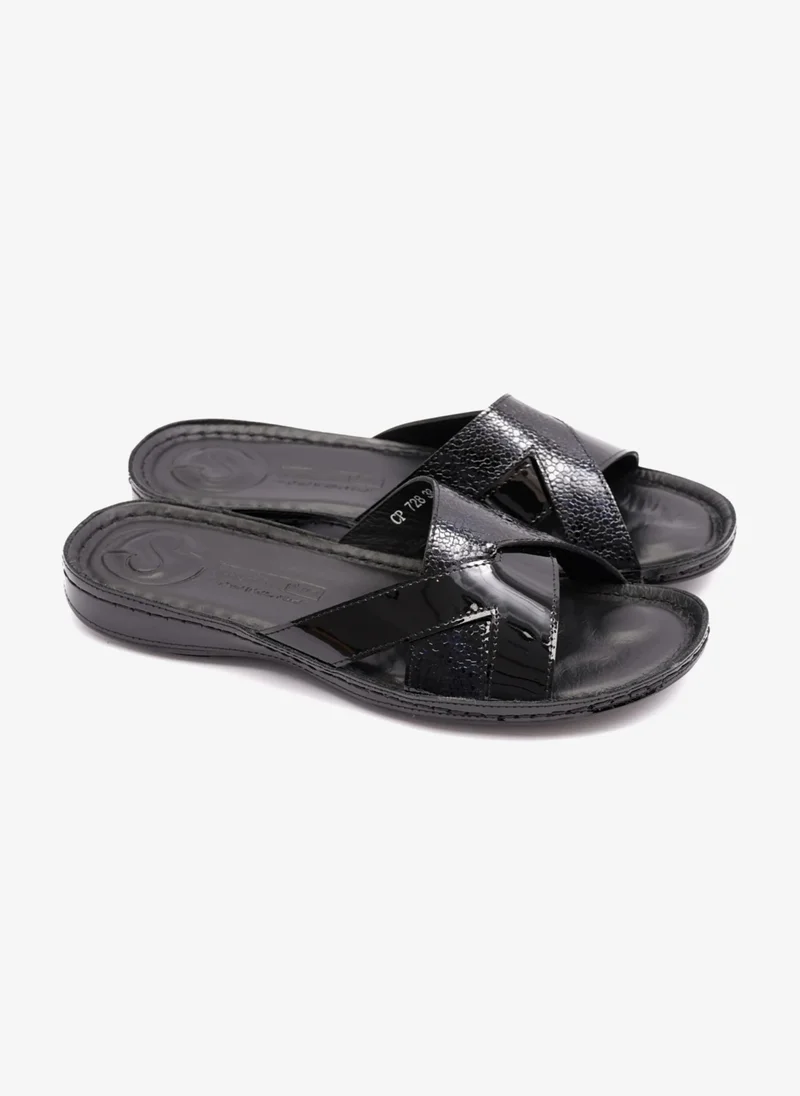 كومفورت بلس COMFORT PLUS SOFT FOOTBED PATENT LEATHER WOMENS SANDAL BLACK