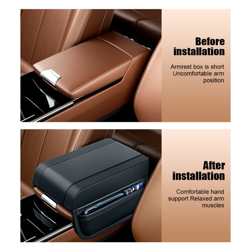 Car Armrest Storage Box: 18*27 Cm Black Skin-Friendly PU Leather Memory Foam - Storage Design With 2 Side Pockets Center Console Organizer for Most Cars SUV Trucks Interior Use - Image 4