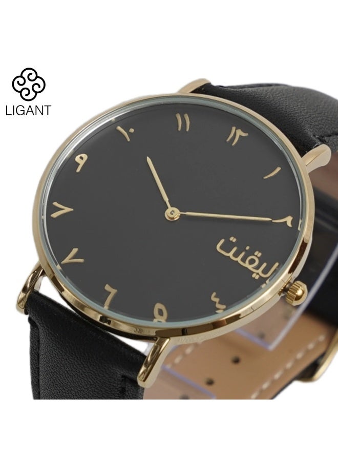 LIGANT Luxury Men's Watch with Black Leather Strap - Elegant Modern Design - Sophisticated Wristwatch for Formal Events & Business - Image 2